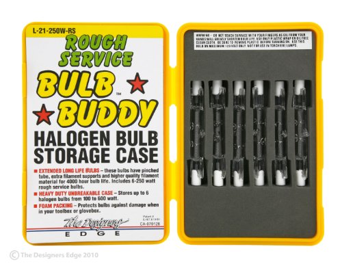 Product Cover Woods L21 250-Watt Rough Service Halogen Bulb with Bulb Buddy Protective Case, 6-Pack