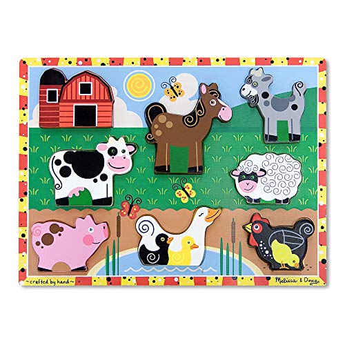 Product Cover Melissa & Doug Farm Chunky Puzzle (Preschool, Chunky Wooden Pieces, Full-Color Pictures, 8 Pieces, Great Gift for Girls and Boys - Best for 2, 3, and 4 Year Olds)