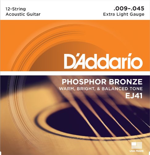 Product Cover D'Addario EJ41 12-String Phosphor Bronze Acoustic Guitar Strings, Extra Light, 9-45