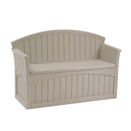 Product Cover Suncast 50 Gallon Patio Bench with Storage - Decorative Resin Outdoor Patio Bench for Deck, Patio, Garden, Backyard - Ideal for Storing Toys, Cushions, Tools - Taupe