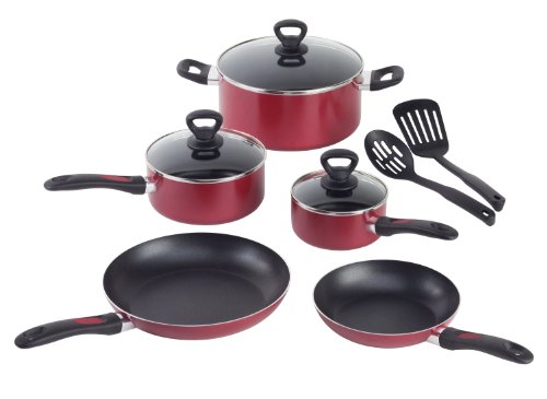 Product Cover Mirro A796SA Get A Grip Aluminum Nonstick Cookware Set, 10-Piece, Red