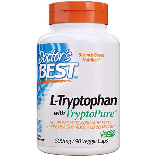 Product Cover Doctor's Best L-Tryptophan from Tryptopure, Non-GMO, Vegan, Gluten Free, Soy Free, Helps Sleep, 90 Veggie Caps