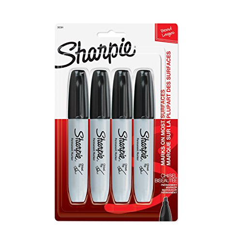 Product Cover Sharpie Permanent Markers, Chisel Tip, Black, 4 Count