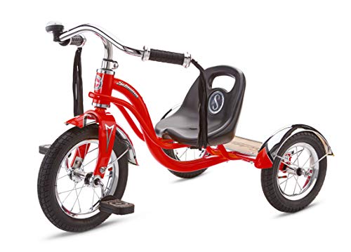 Product Cover Schwinn Roadster Tricycle with Classic Bicycle Bell and Handlebar Tassels, Featuring Retro Steel Frame and Adjustable Seat, for Children and Kids Ages 2-4 Years Old, Red