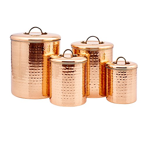 Product Cover Old Dutch International Copper Clad Stainless Steel Hammered Canister, Set of 4