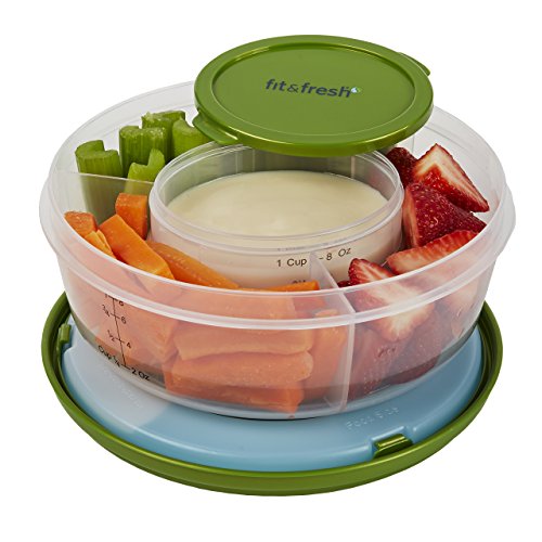Product Cover Fit & Fresh Fruit and Veggie Bowl with Removable Ice Pack, Reusable BPA-Free Container with 4 Food Storage Compartments, Healthy On-the-Go Snack
