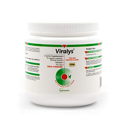Product Cover Vetoquinol Viralys L-Lysine Supplement for Cats, 3.5oz/100g - Cats & Kittens of All Ages - Immune Health - Sneezing, Runny Nose, Squinting, Watery Eyes - Palatable Fish & Poultry Flavor Lysine Powder