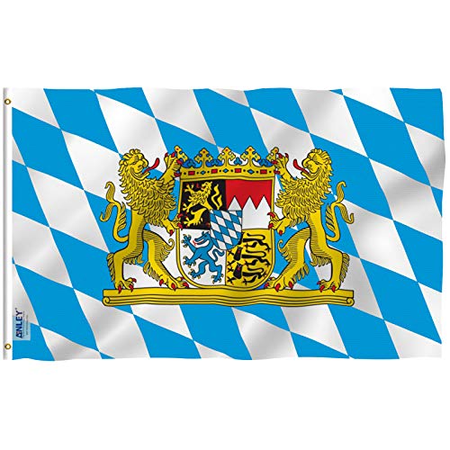 Product Cover Anley Fly Breeze 3x5 Foot Bavaria with Lions Flag - Vivid Color and UV Fade Resistant - Canvas Header and Double Stitched - Bavarian Lion Crest Flags Polyester with Brass Grommets 3 X 5 Ft