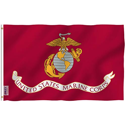 Product Cover Anley 3x5 Foot US Marine Corps Flag - Vivid Color and UV Fade Resistant - Canvas Header and Double Stitched - United States Military Flags Polyester with Brass Grommets 3 X 5 Ft