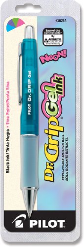 Product Cover Pilot Dr. Grip Gel Ink Retractable Rolling Ball Pen, Fine Point, Assorted Color Neon Barrel, Black Ink (36263)