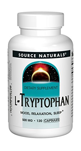 Product Cover Source Naturals L-Tryptophan 500mg Essential Amino Acid Supplement Helps Combat Stress, Encourages Positive Mood and Relaxation - 120 Capsules