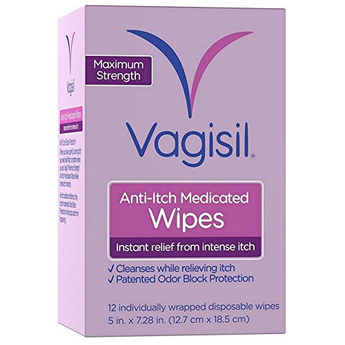 Product Cover Vagisil Anti-Itch Medicated Feminine Wipes, Maximum Strength, 12 Individually Wrapped Disposable Wipes