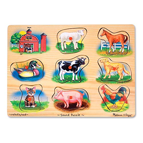 Product Cover Melissa & Doug Farm Sound Puzzle (Wooden Peg Puzzle With Sound Effects, 8 pieces, Great Gift for Girls and Boys - Best for 2, 3, and 4 Year Olds)