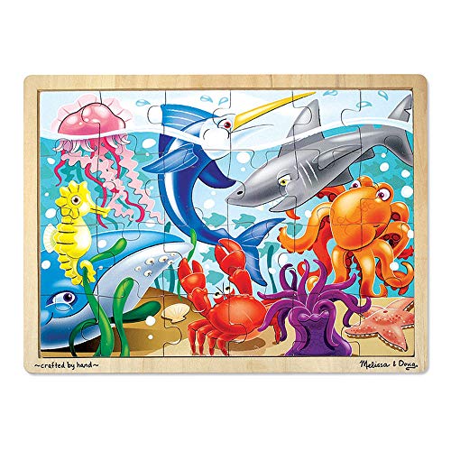 Product Cover Melissa & Doug Under the Sea Wooden Jigsaw Puzzle (Preschool, Sturdy Wooden Construction, 24 Pieces, Great Gift for Girls and Boys - Best for 3, 4, and 5 Year Olds)