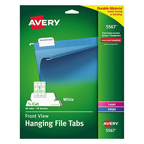 Product Cover Avery 5567 Print/Write-On Hanging Tabs, 1/5 Tab, 2 1/16, White (Pack of 90)