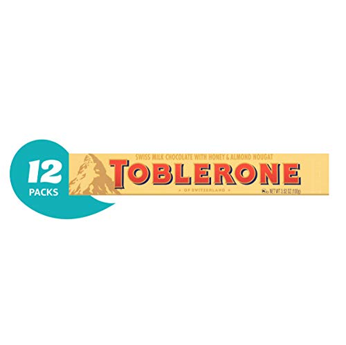 Product Cover Toblerone Swiss Milk Chocolate with Honey and Almond Nougat, 3.52-Ounce Bars (Pack of 12)