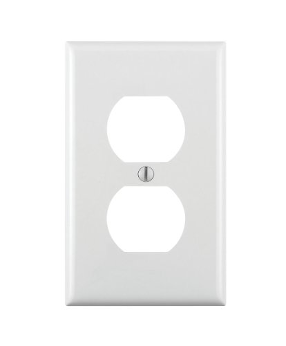 Product Cover Leviton 80703-W 1-Duplex Receptacle Standard Size Wall Plate, 1 Gang, 4-1/2 In L X 2-3/4 In W 0.215 In T, 1 pack, White