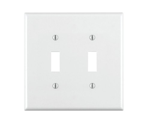 Product Cover Leviton 80709-W 2-Toggle Standard Size Wall Plate, 2 Gang, 4.5 In L X 4.56 In W 0.22 In T, Smooth, 1-pack, White
