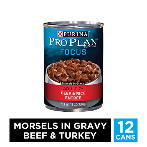Product Cover Purina Pro Plan Senior Gravy Wet Dog Food, FOCUS Morsels in Gravy Beef & Rice Entree - (12) 13 oz. Cans