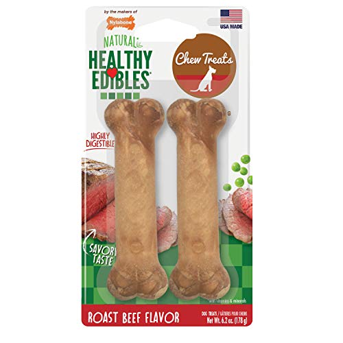 Product Cover Nylabone Healthy Edibles Roast Beef Flavored Dog Treats | All Natural Grain Free Dog Treats Made In the USA Only | Small and Large Dog Chew Treats | 2 Count