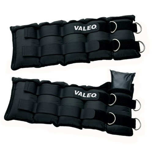 Product Cover Valeo Adjustable Ankle/Wrist Weights - 20 lbs Total (10 lbs each) With Adjustable Metal D-ring And Soft Padding For Comfort, 1 Size Fits Most, VA4535BK