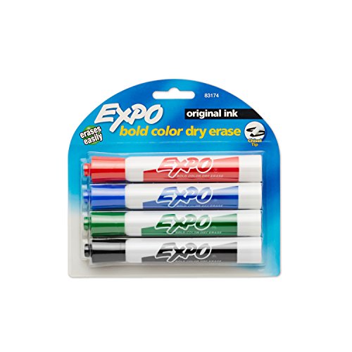 Product Cover EXPO Low Odor Chisel Tip Dry Erase Markers, Chisel Tip, Assorted Colors, 4-Count