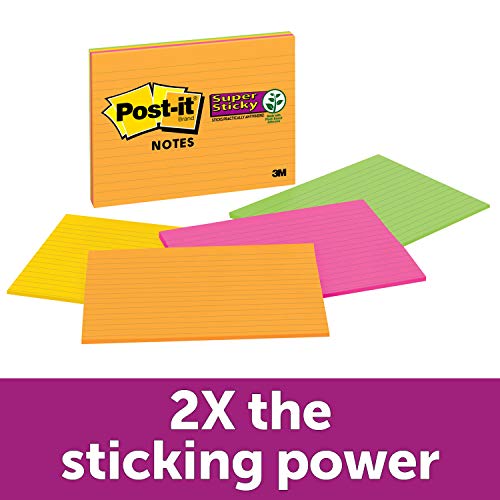 Product Cover Post-it Super Sticky Notes, 2x Sticking Power, 8 in x 6 in, Rio de Janeiro Collection, Lined, 4 Pads/Pack, 45 Sheets/Pad (6845-SSPL)