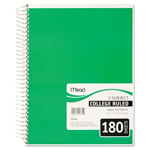 Product Cover Mead Spiral Notebook, 5 Subject, College Ruled Paper, 180 Sheets, 10-1/2