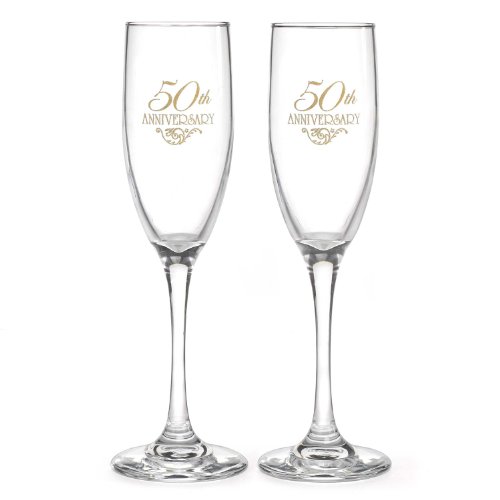 Product Cover Hortense B Hewitt 30117 Anniversary Champagne Toasting Flutes, 6-Ounce, Gold Flourish