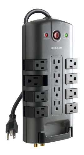 Product Cover Belkin 12-Outlet Pivot-Plug Power Strip Surge Protector w/ 8ft Cord - Ideal for Computers, Home Theatre, Appliances, Office Equipment and more (4,320 Joules)