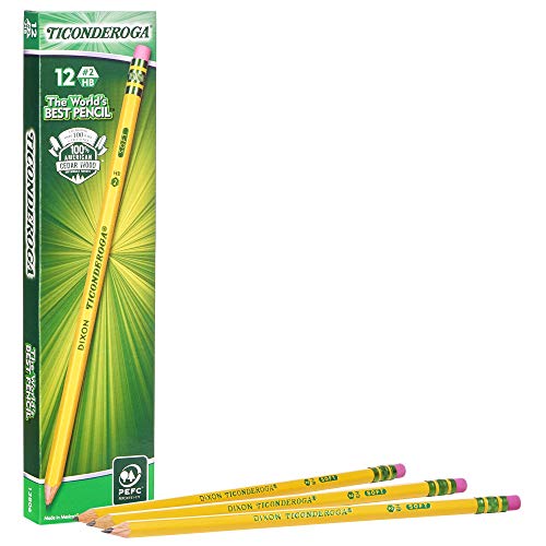Product Cover TICONDEROGA Pencils, Wood-Cased #2 HB Soft, Pre-Sharpened with Eraser, Yellow, 12-Pack (13806)