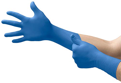 Product Cover Microflex SG-375 Disposable Latex Gloves Medical/Exam Grade, Long Cuff, Thick Powder Free Glove in Natural Rubber for Cleaning, Sanitary or Mechanic Tasks, Blue, Size Large, Box of 50 Units