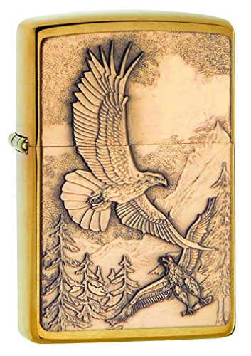 Product Cover Zippo 20854 Where Eagles Dare Brushed Brass Pocket Lighter, Brushed Brass Where Eagles Dare
