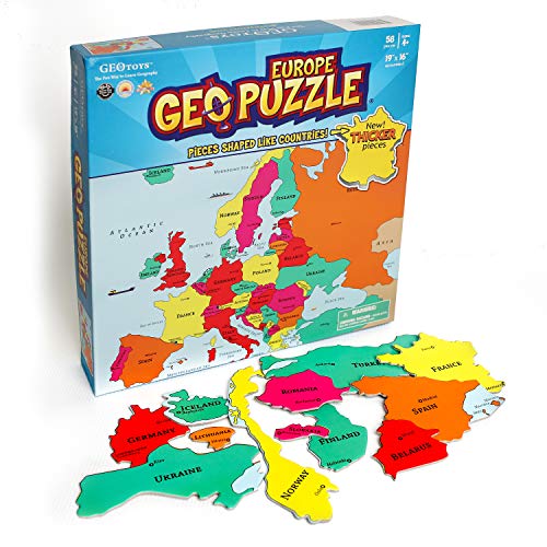 Product Cover GeoToys - GeoPuzzle Europe - Educational Kid Toys for Boys and Girls, 58 Piece Geography Jigsaw Puzzle, Jumbo Size Kids Puzzle - Ages 4 and up
