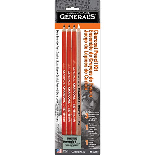 Product Cover Generals Charcoal Drawing Set, White/Black, Set of 4 Pencils and 1 Eraser - 321742
