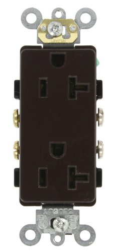 Product Cover Leviton 16342 20-Amp, 125-Volt, Decora Plus Duplex Receptacle, Straight Blade, Commercial Grade, Self Grounding, Brown