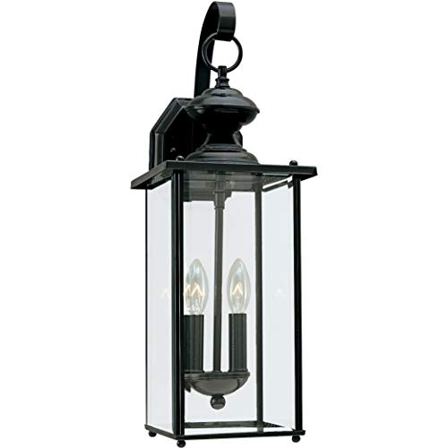 Product Cover Sea Gull Lighting 8468-12 Jamestowne Two-Light Outdoor Wall Lantern with Clear Beveled Glass Panels, Black Finish