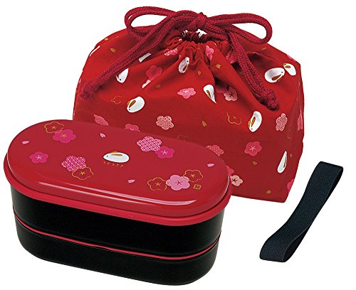 Product Cover Japanese 2 Tiers Bento Lunch Box with Belt , Bag Chopsticks, Red Blossom and Bunny