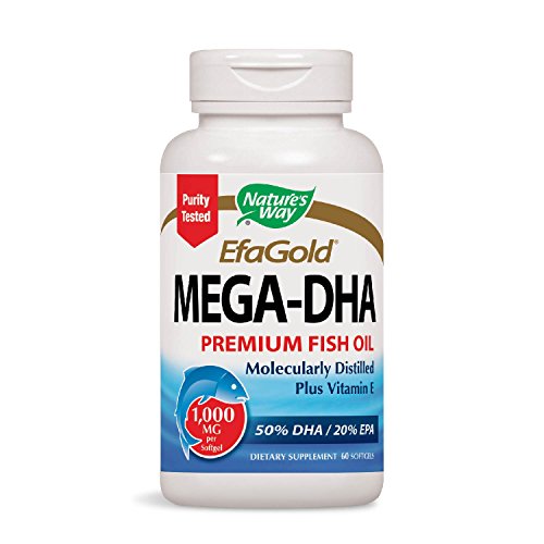 Product Cover Nature's Way EfaGold Mega-DHA Premium Fish Oil + Vitamin E Supplement, 1000mg, 60 Count Softgels
