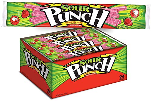 Product Cover Sour Punch Straws, Sweet & Sour Strawberry Fruit Flavor, Chewy Candy, 2oz Tray (24 Pack)