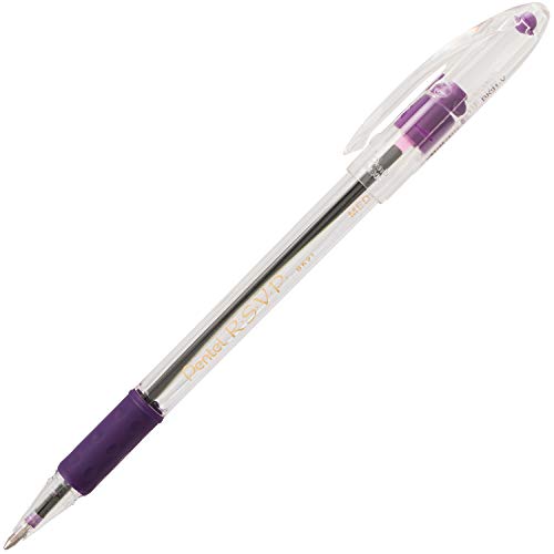 Product Cover Pentel BK91V R.S.V.P. Stick Ballpoint Pen, 1mm, Trans Barrel, Violet Ink (Pack of 12)