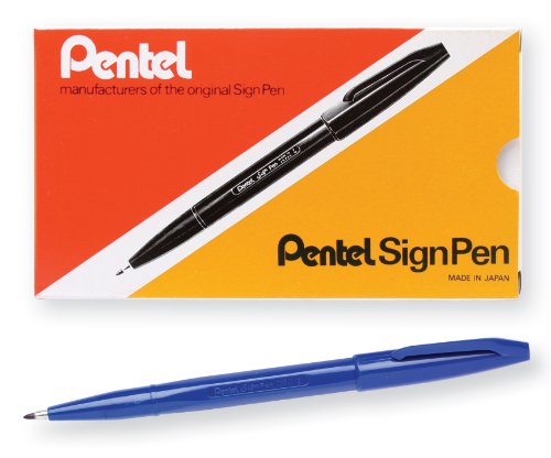 Product Cover Pentel Sign Pen Fiber-Tipped Pen, Blue Ink, Box of 12 (S520-C)