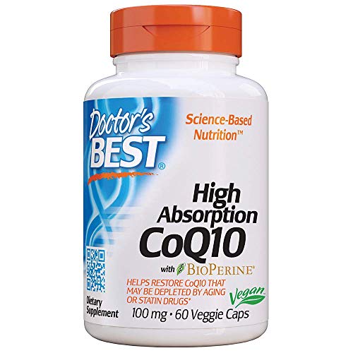 Product Cover Doctor's Best High Absorption CoQ10 with BioPerine, Vegan, Gluten Free, Naturally Fermented, Heart Health & Energy Production, 100 mg 60 Veggie Caps