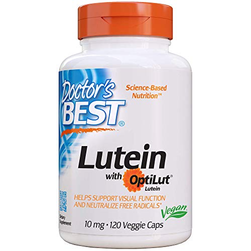 Product Cover Doctor's Best Lutein with OptiLut, Non-GMO, Vegan, Gluten Free, Soy Free, Eye Health, 10 mg, 120 Veggie Caps