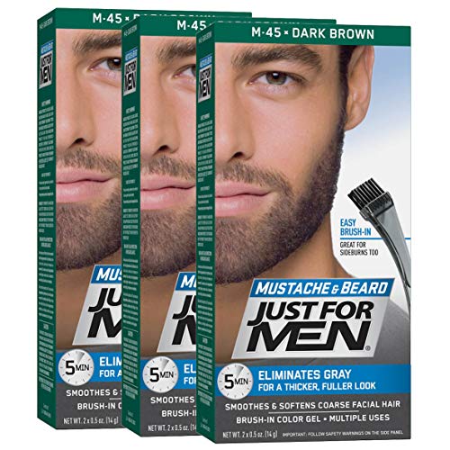 Product Cover Just For Men Mustache & Beard, Beard Coloring for Gray Hair with Brush Included - Color: Dark Brown, M-45 (Pack of 3)
