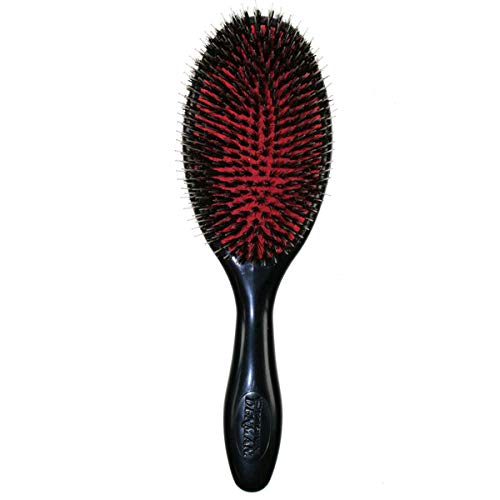 Product Cover Denman D81L Large Hair Brush with Soft Nylon Quill Boar Bristles - Porcupine Style Cushion Brush for Grooming, Detangling, Straightening, Blowdrying and Refreshing Hair - Black