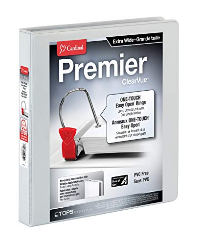 Product Cover Cardinal Premier Easy Open ClearVue Extra Wide Locking Slant-D Ring Binder, 1-Inch, White (13300)
