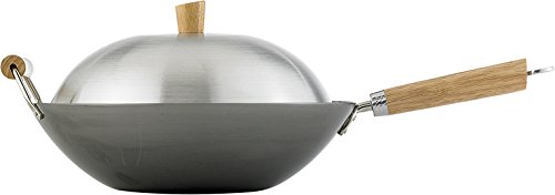 Product Cover Helen Chen's Asian Kitchen Flat Bottom Wok, Carbon Steel with Lid and Stir Fry Spatula, Recipes Included, 14-inch, 4 Piece Set