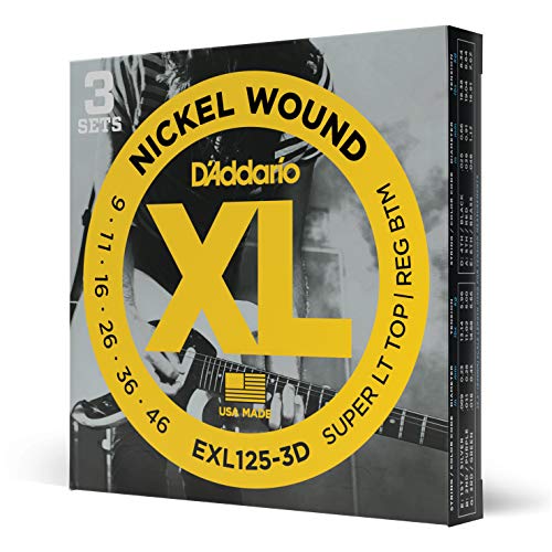 Product Cover D'Addario EXL125-3D Nickel Wound Electric Guitar Strings, Super Light Top/Regular Bottom, 9-46, 3 Sets