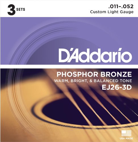 Product Cover D'Addario EJ26 Phosphor Bronze Acoustic Guitar Strings, Custom Light (3 Pack) - Corrosion-Resistant Phosphor Bronze, Offers a Warm, Bright and Well-Balanced Acoustic Tone and Comfortable Playability